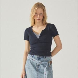 [후아유]여성 골지 헨리넥 반팔 티셔츠 (WHRAF2422F)