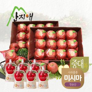 산지애 청송 사과 미시마 6kg (3kg*2박스, 총 18~26과) + 사과주스 6팩