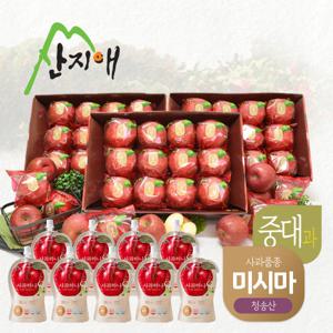 산지애 청송 사과 미시마 9kg (3kg*3박스, 총 27~39과)+ 사과주스 120ml 9팩
