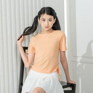 [요가피기](YP40221)셔링 디테일 숏 슬리브_오렌지쉬폰