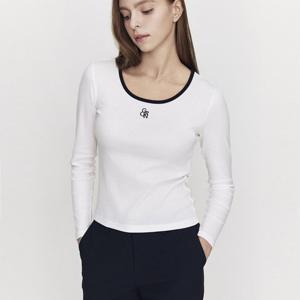 [지오다노]여 배색 골지 유넥 티셔츠 05325915 325915