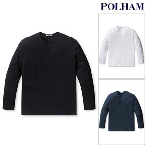 폴햄  남성 변형 와플 슬릿넥 긴팔 티셔츠