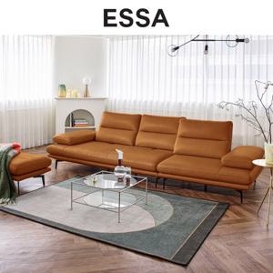 [에싸] 다즈 컴팩트 4인 스윙기능 베티버 천연 면피 소가죽 소파+스툴