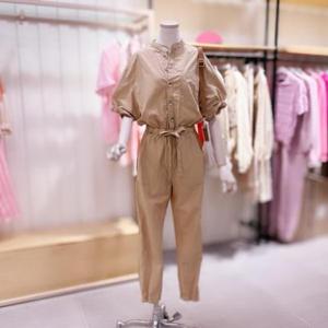 [시에로]SI2OPF521_볼륨반팔 제천 벨트 워싱 점프수트