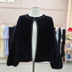 [샤틴]진주라인배색 퍼 숄 가디건S254K953A