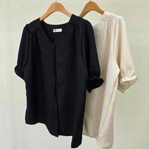 [강물처럼]빅사이즈셔링블라우스 U327L505 차밍브이넥셔츠블라우