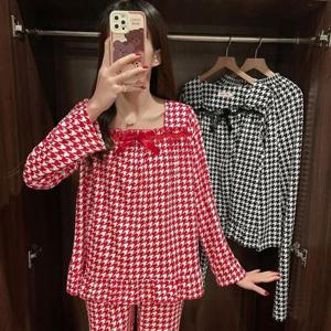 커플잠옷 체크 프릴 리본 투피스 홈웨어 파자마파티 우정잠옷