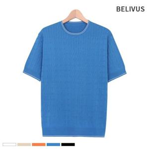 빌리버스 남자 반팔 케이블 니트 라운드 티셔츠 BRE024