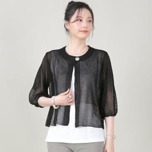 애비뉴투지 엄마옷 원버튼 니트 그물 망사 스카시 칠부 여름 가디건 J07120