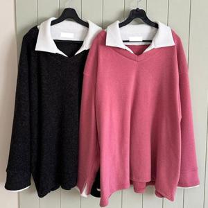 [강물처럼]빅사이즈카라티 T483L412 슬릿카라레이어드니트티 LT