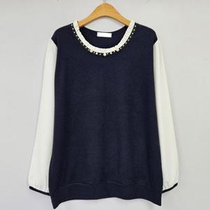 [강물처럼]아이우먼 샐리진주니트배색티 OLT789M602 빅사이즈 (4