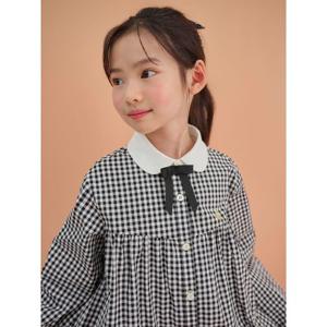 [TAG 119000원][빈폴키즈] 잔깅엄 셔츠형 원피스 & 빙키 헤어슈슈 SET 블랙 (BI5171G055)