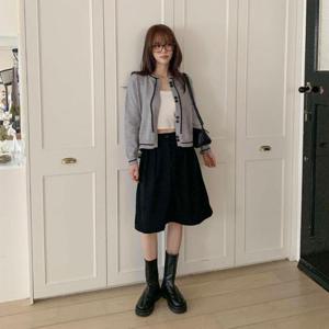 여자 리본 니트 U넥 혼방 소프트 가디건