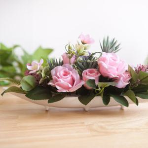 장미 조화 센터피스 물결 안개 수반 set 34cm 인테리어 꽃 테이블 행사 장식 소품