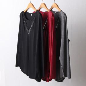 [강물처럼]빅사이즈사랑해요 F495L312 이중브이스팽글티셔츠 MN