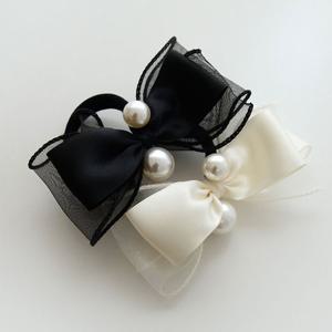 제이로렌 쉬폰 더블 리본 진주 헤어끈 H01429