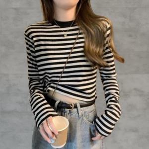 여성 스타일 단가라 롱슬리브 티셔츠