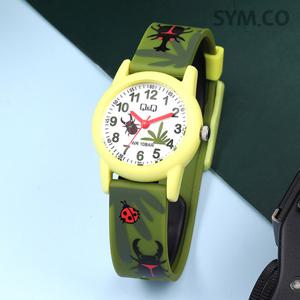 큐앤큐 VR99J-016Y 학습에 좋은 사슴벌레 캐릭터 어린이 아동 우레탄 시계 d