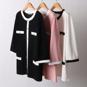 [강물처럼]빅사이즈봄가디건 I425L503 배색라인펄버튼가디건 OL