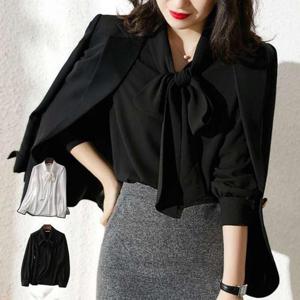 [깨비몰][깨비몰]여성 리본 블라우스 정장 무지 셔링 긴팔쉬폰 (