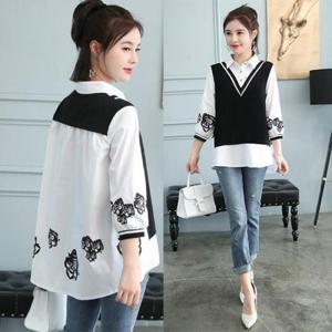 [깨비몰][깨비몰]여성 빅사이즈 앞뒤 반전 카라 블라우스 셔츠 (