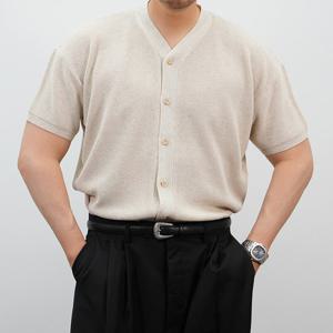 [옷자락]남자 머슬핏 여름니트 브이넥 반팔 보카시 린넨 가디건