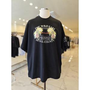 25SS 우영미 블랙 야자수 그래픽 티셔츠 W251TS19708B