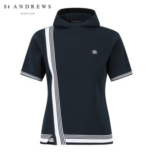 [세인트앤드류스] 여성 컬러 배색 라인 미니 후드 반팔 니트 821F1SR105_NA