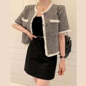 [바이어스]여자 썸머 프린지 수술 트위드 반팔 자켓 가디건 룩 (