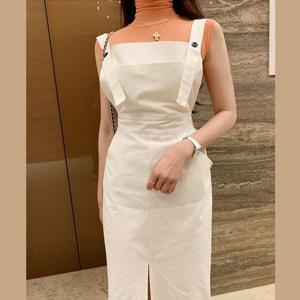 [바이어스]뷔스티에 여자 코튼 어깨 밴딩 트임 멜빵 롱 원피스 (