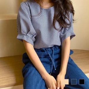 [깨비몰][깨비몰] 여성 데일리 퍼프 웬디 체크 블라우스 셔츠(국