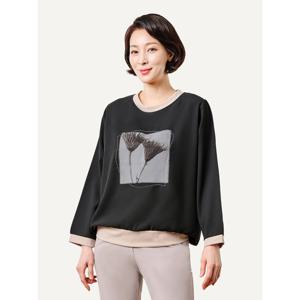 [마담엘레강스]앤 플라워 프린트 맨투맨 블라우스 K241BL20_블랙