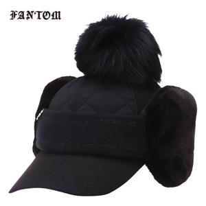 [팬텀] 여성 우븐 패딩 방울 니트 귀마개 볼캡