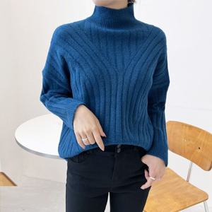 2L-UPP 1040 여자블루 목폴라 골지니트