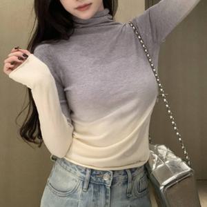 F007030_긴팔 그라데이션 목폴라 티 슬림핏 목폴라