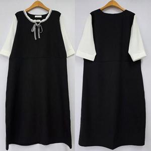 [강물처럼]빅사이즈반팔원피스 U315L504 스트라이프리본끈원피스