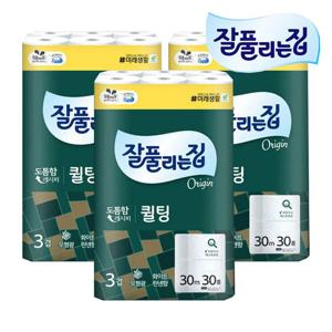 잘풀리는집 퀼팅 두루마리휴지 화장지 3겹 30M 30롤 X 3개