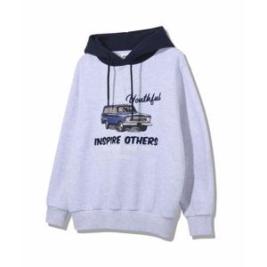 [지프]공용 기모 자동차 프린트 배색 후드티(JO4THU061)