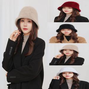 앙고라 인조퍼 부드러운 버킷햇 겨울 벙거지 모자