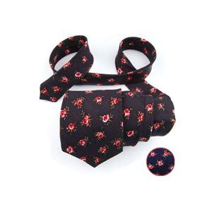 장미꽃 네이비 면혼방 넥타이