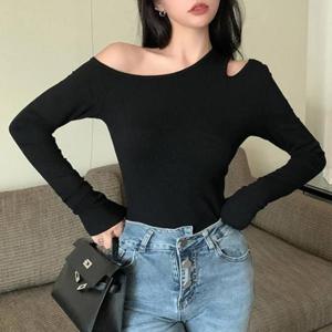 무지티셔츠 어깨트임 스판티 오프숄더 F006808_보트넥