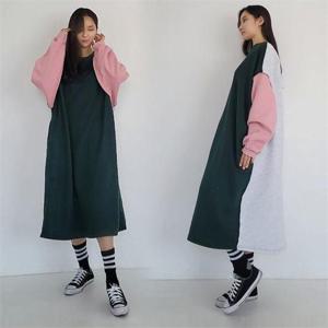 [강물처럼]위쉬몰 SF 오버록배색기모원피스(C170H012) 빅사이즈