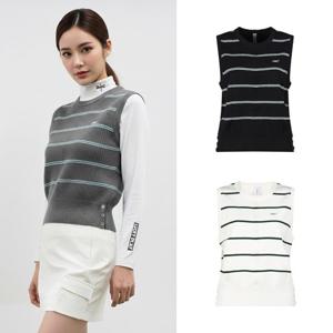 럭스골프 여성 라운드넥 스트라이프 니트 베스트 조끼 LB25A516W