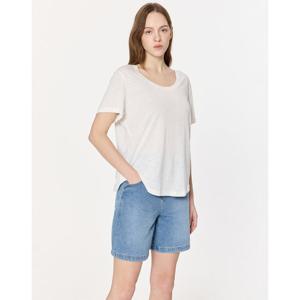 아떼 바네사브루노 여성 25SS 시즌오프 린넨 썸머 화이트 단색 베이직 유넥 반팔티셔츠 VLTS5B225WT