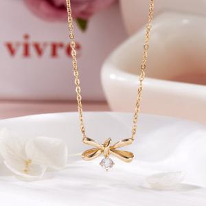 [비앤비골드] 14K 쁘띠 매듭 리본 큐빅볼 체인 목걸이 MNN42427