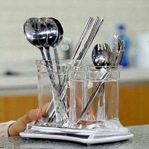 [주방] 물빠지는 위생 물바로 수저통 다용도 칫솔꽂이 2구