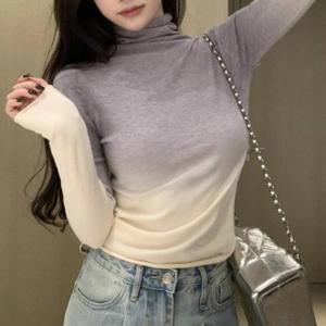 F007030_긴팔 그라데이션 목폴라 티 슬림핏