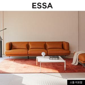 [에싸] 코르티나 컴팩트 4인 베티버 천연 면피 소가죽 소파+막대쿠션3개