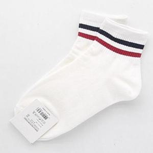 여자양말 여자 발목 두줄 단목 데일리 흰검빨 양말 1켤레