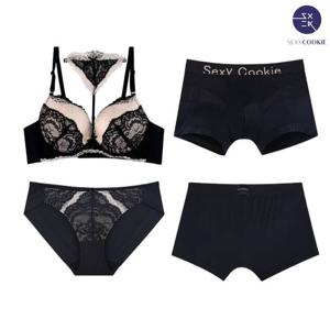 [섹시쿠키]라비앙 블랙 초커 브라 커플속옷SET1 SCWBA701SCWPA701SCMDA701